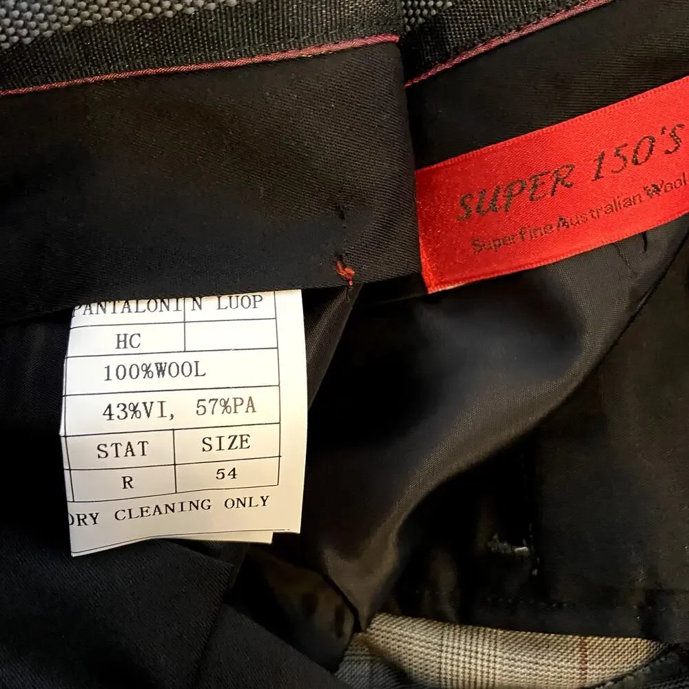 Super 150's 100% Australian Wool 2 Piece Suit Plaid Gray Red 36x34 54R